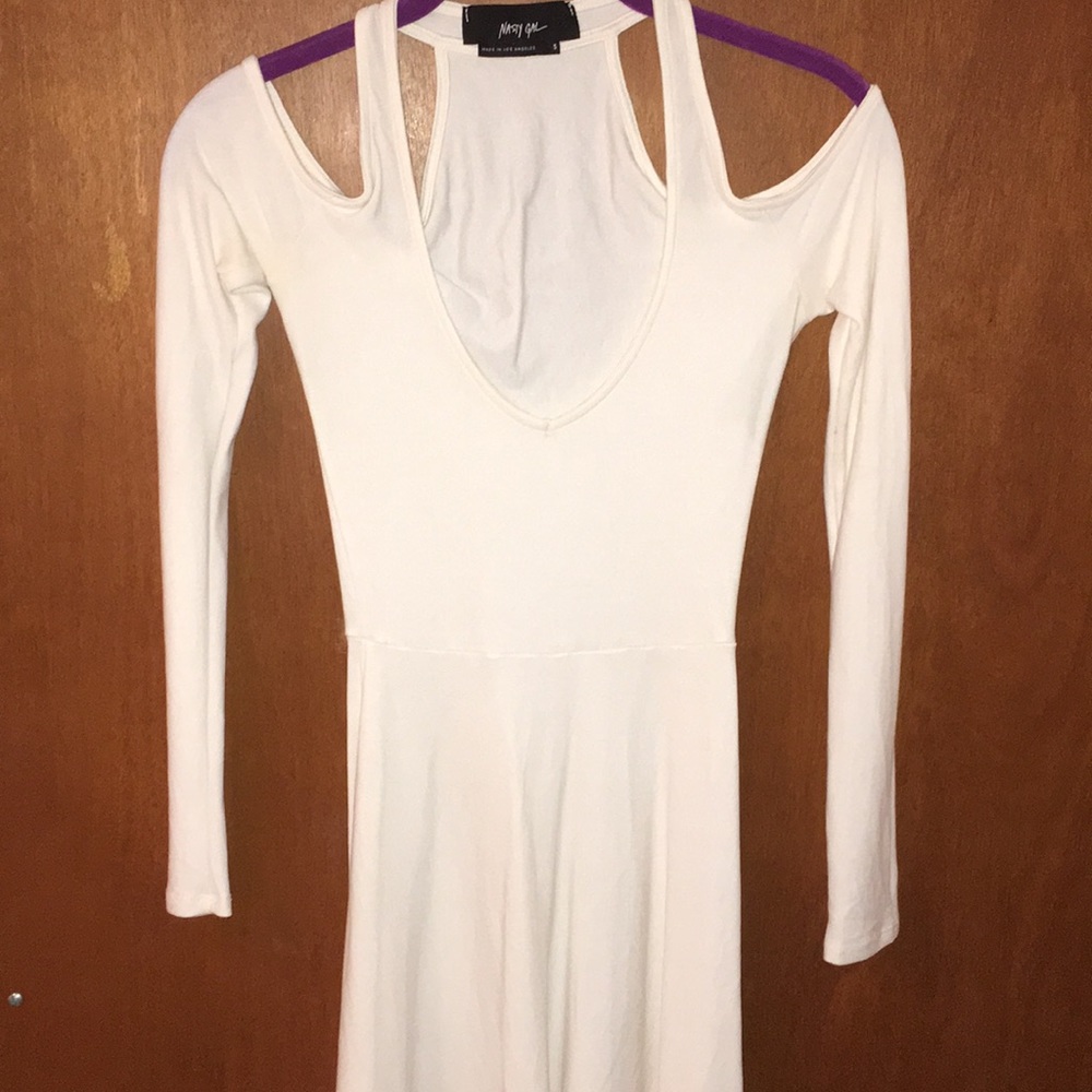 White Open Shoulder Long Sleeve Dress